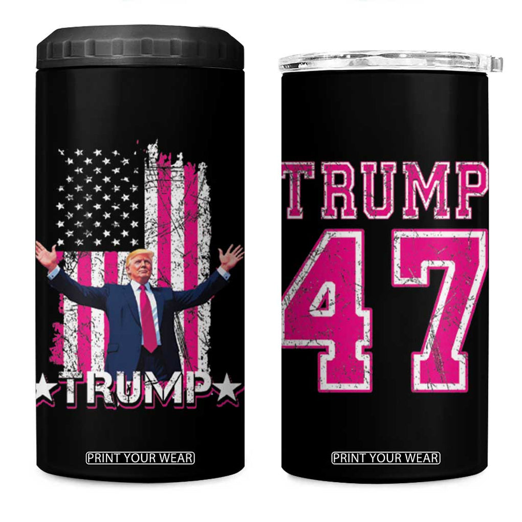Trump 2024 Election 4 in 1 Can Cooler Tumbler Trump Pink 45-47 American Flag TB10 One Size: 16 oz Black Print Your Wear