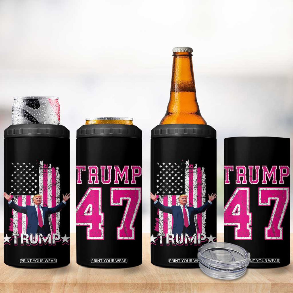 Trump 2024 Election 4 in 1 Can Cooler Tumbler Trump Pink 45-47 American Flag TB10 Print Your Wear