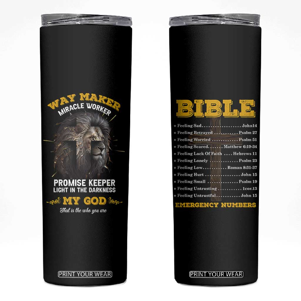 Christian Gifts for Men Skinny Tumbler Vintage Waymaker Miracle Worker Lion Faith Believer TB10 Black Print Your Wear