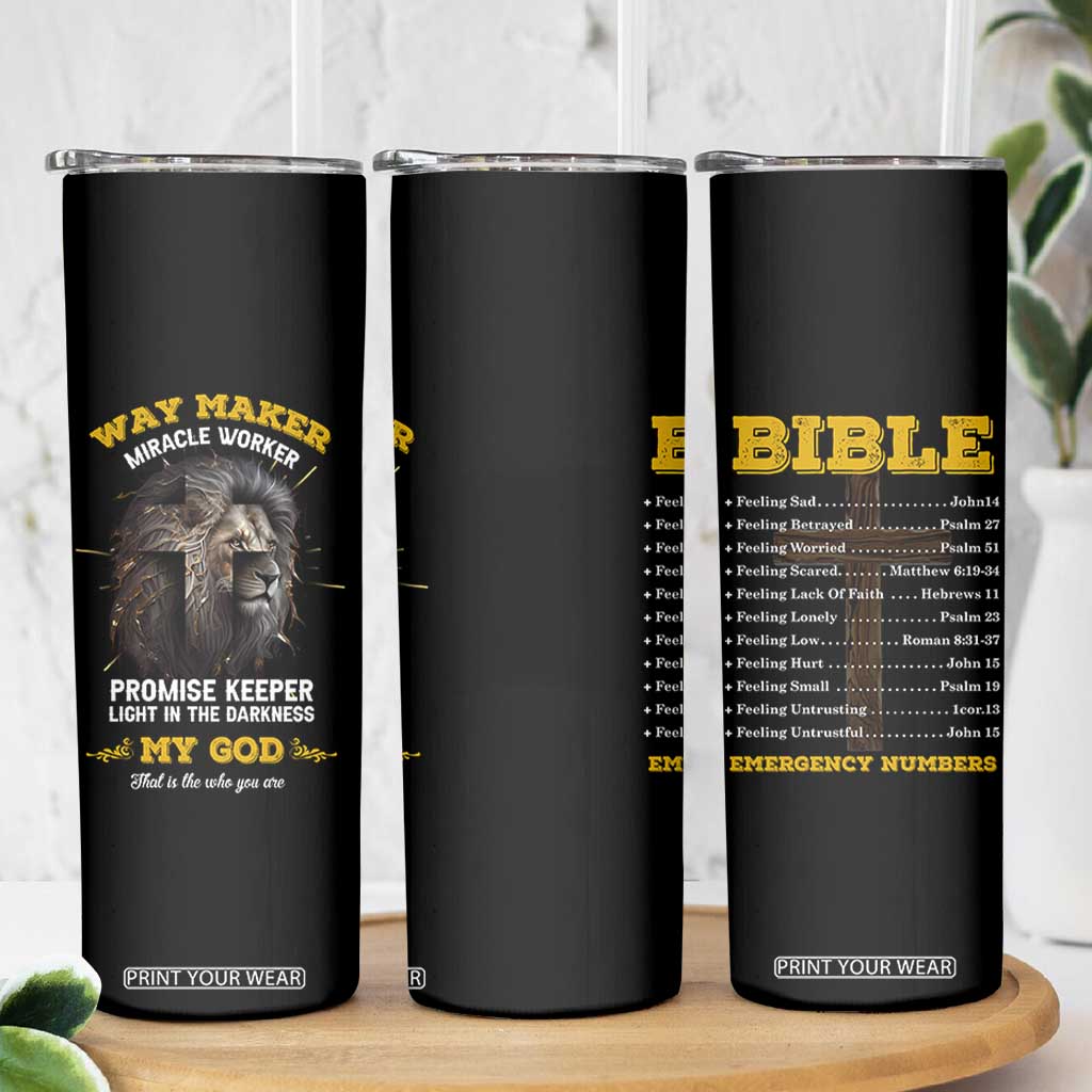 Christian Gifts for Men Skinny Tumbler Vintage Waymaker Miracle Worker Lion Faith Believer TB10 Print Your Wear