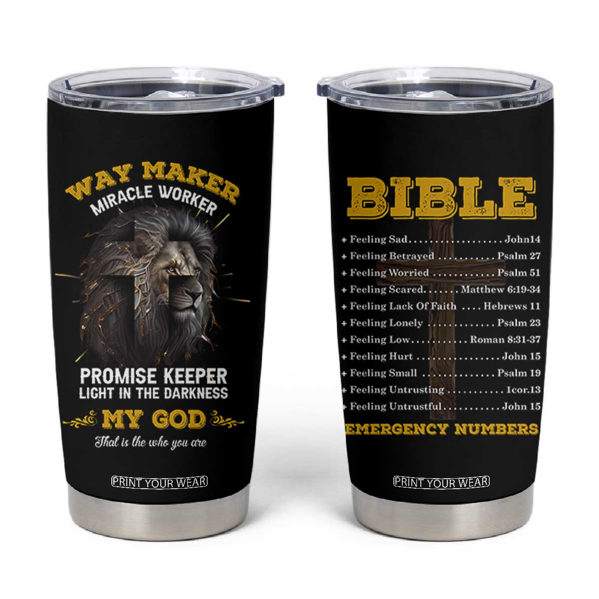 Christian Gifts for Men Tumbler Cup Vintage Waymaker Miracle Worker Lion Faith Believer TB10 Black Print Your Wear