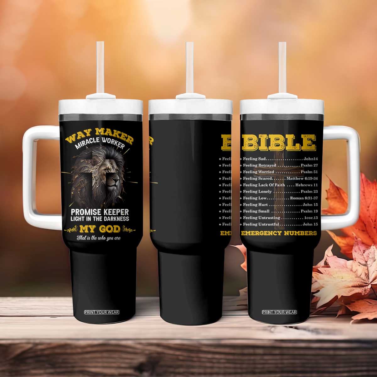 Christian Gifts for Men Tumbler With Handle Vintage Waymaker Miracle Worker Lion Faith Believer TB10 Print Your Wear