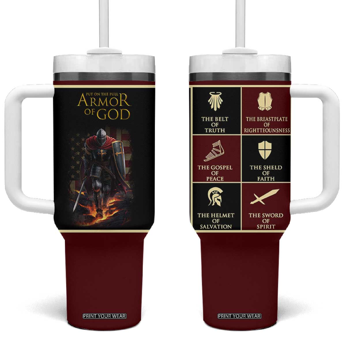 Pastor Appreciation Gifts Tumbler With Handle Put The Full Armor Of God Christian Believers Pastors TB10 One Size: 40 oz Black Print Your Wear