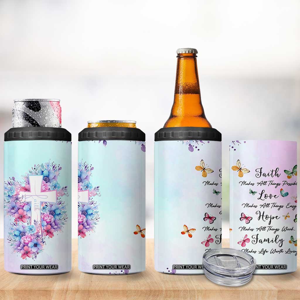 Christian Gifts For Women 4 in 1 Can Cooler Tumbler Faith Mothers Day Bible Verse Encouragement Gifts Flower Coffee Cup TB10 Print Your Wear