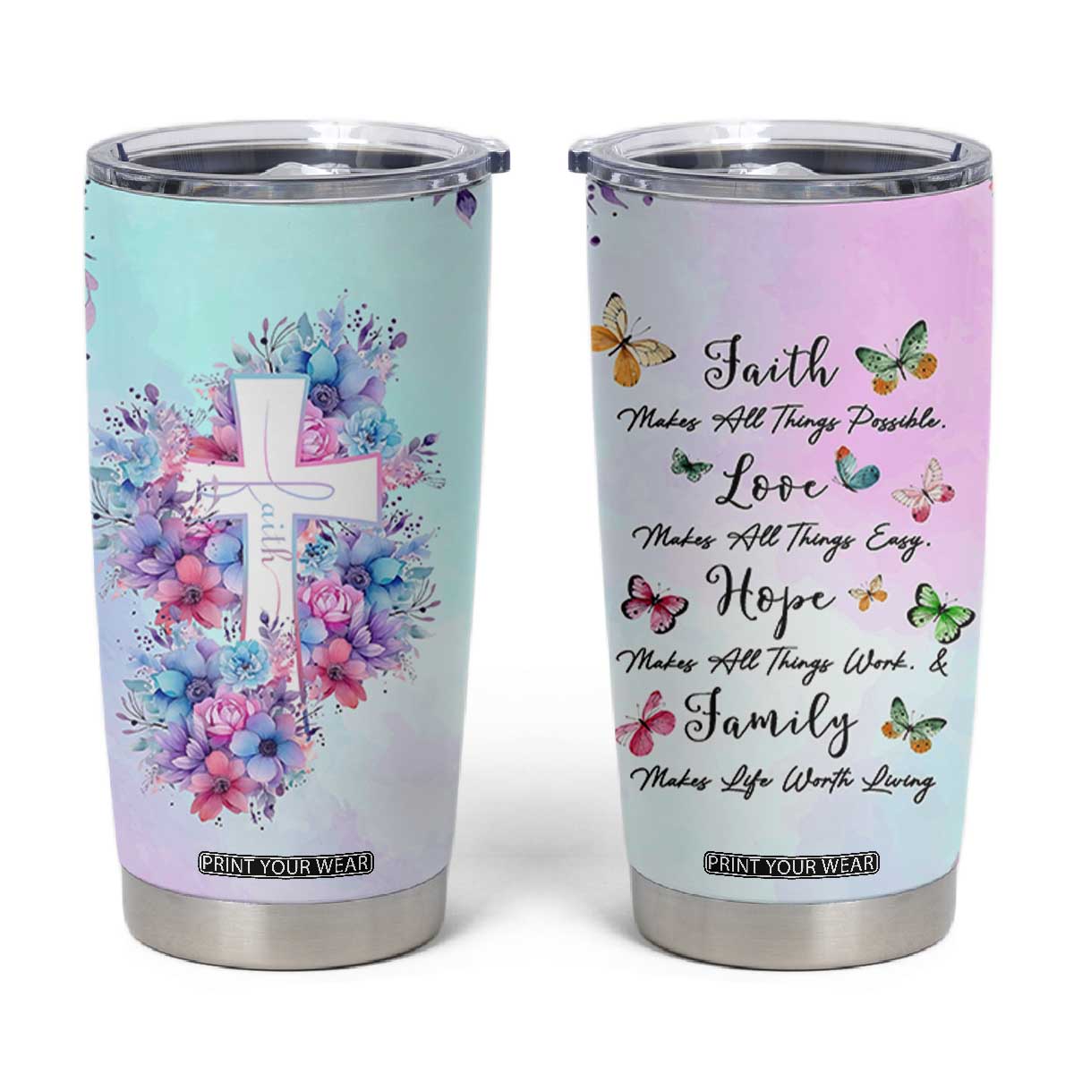 Christian Gifts For Women Tumbler Cup Faith Mothers Day Bible Verse Encouragement Gifts Flower Coffee Cup TB10 Ombre Print Your Wear