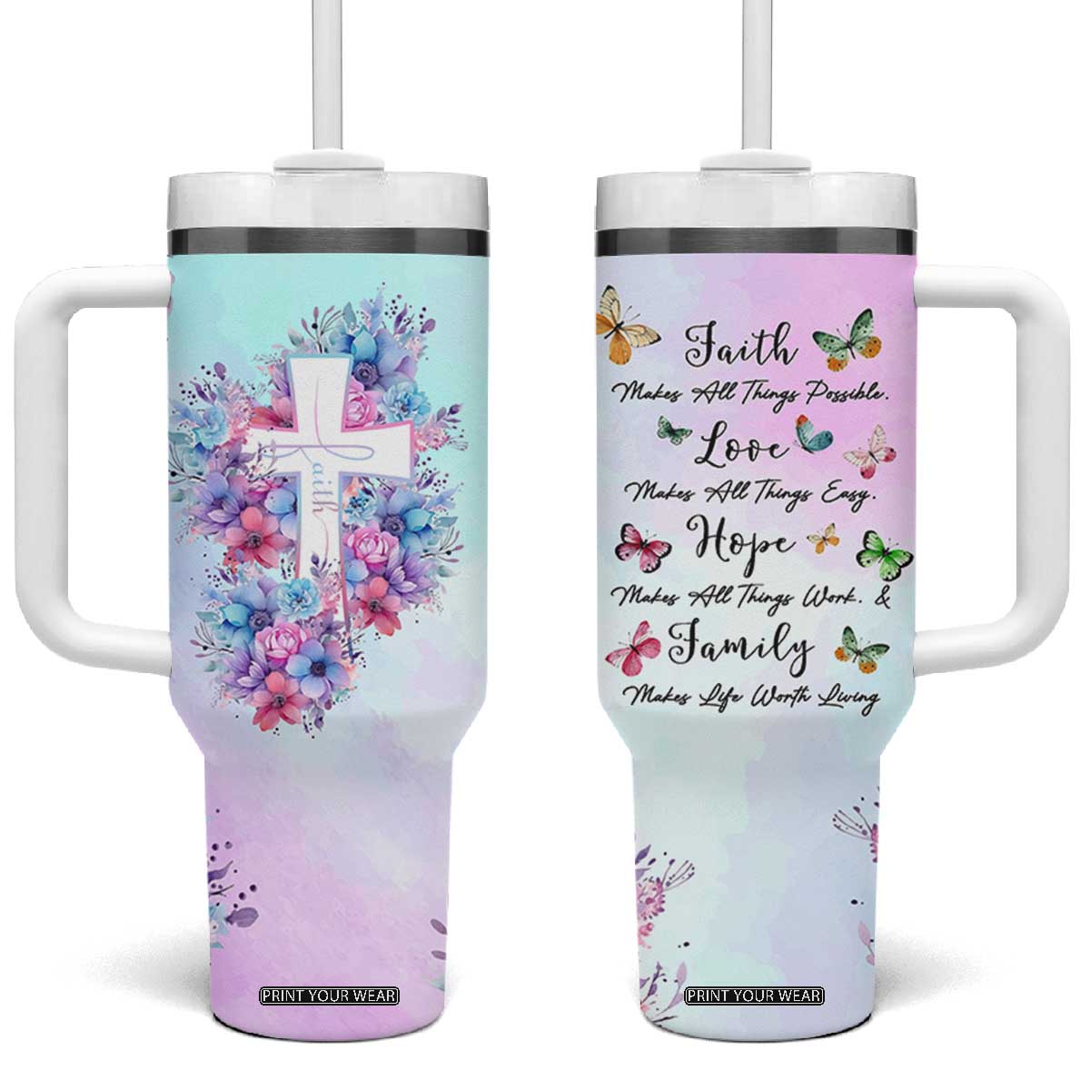 Christian Gifts For Women Tumbler With Handle Faith Mothers Day Bible Verse Encouragement Gifts Flower Coffee Cup TB10 One Size: 40 oz Ombre Print Your Wear