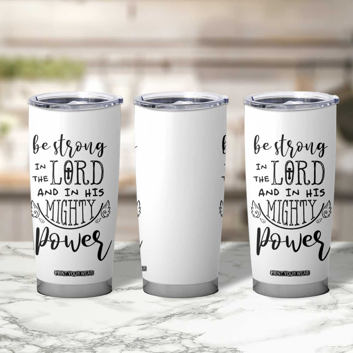 Christian Gifts for Men Women Tumbler Cup Strong In The Lord Eph. 6:10 God Catholic Spiritual Faith Bible Verse TB10 Print Your Wear