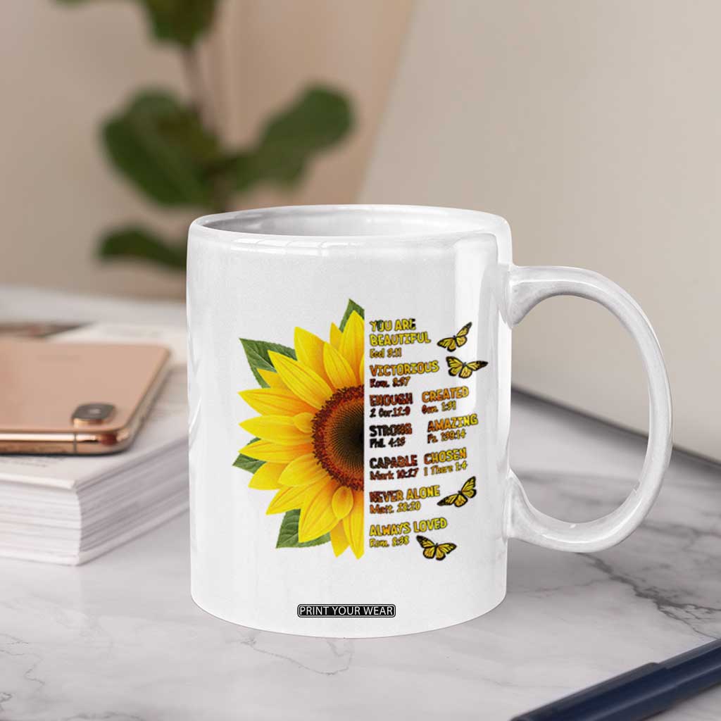 Sunflower Christian Gifts for Women Coffee Mug Flower Inspiration Religious Bible Verse Encouragement TB10 Print Your Wear