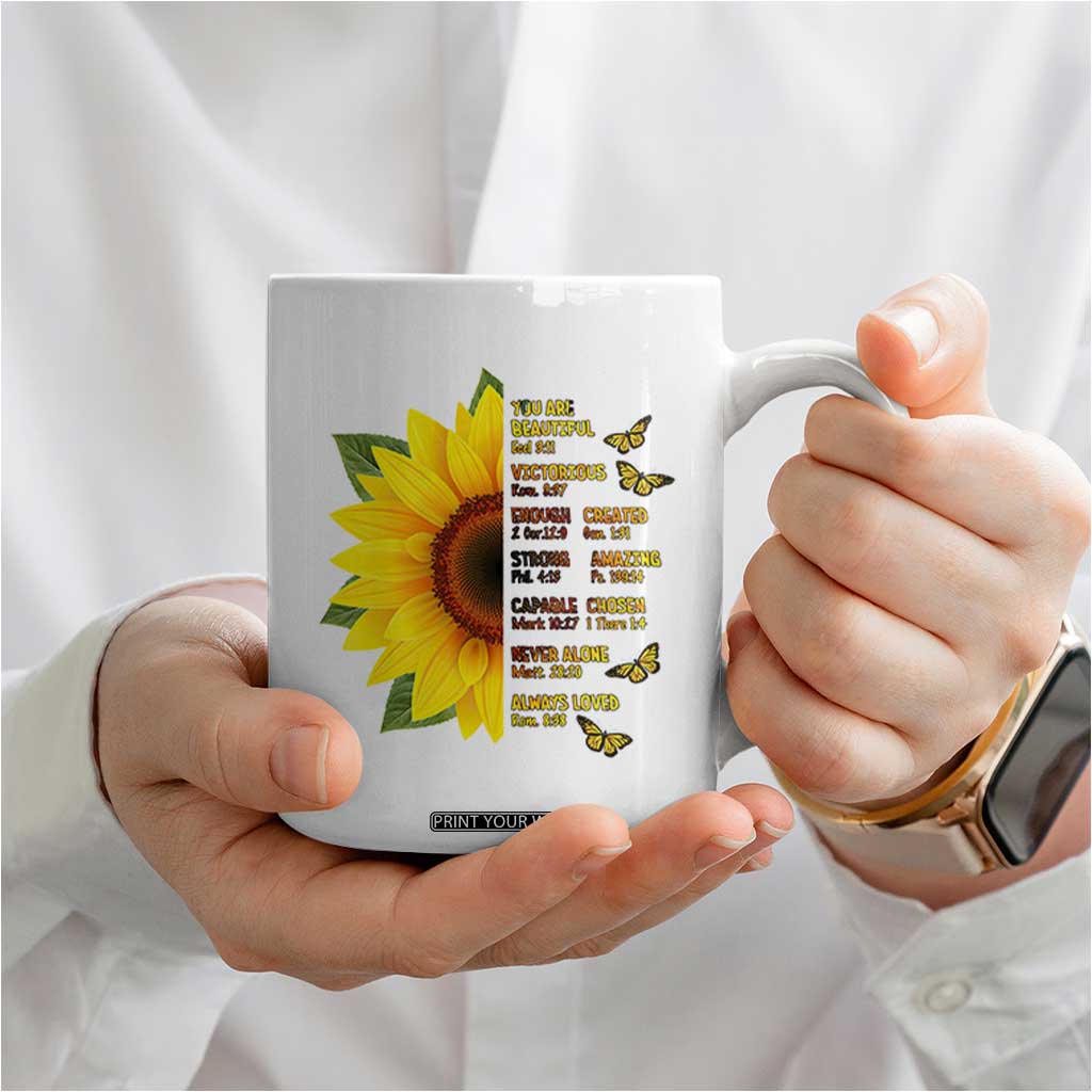 Sunflower Christian Gifts for Women Coffee Mug Flower Inspiration Religious Bible Verse Encouragement TB10 Print Your Wear