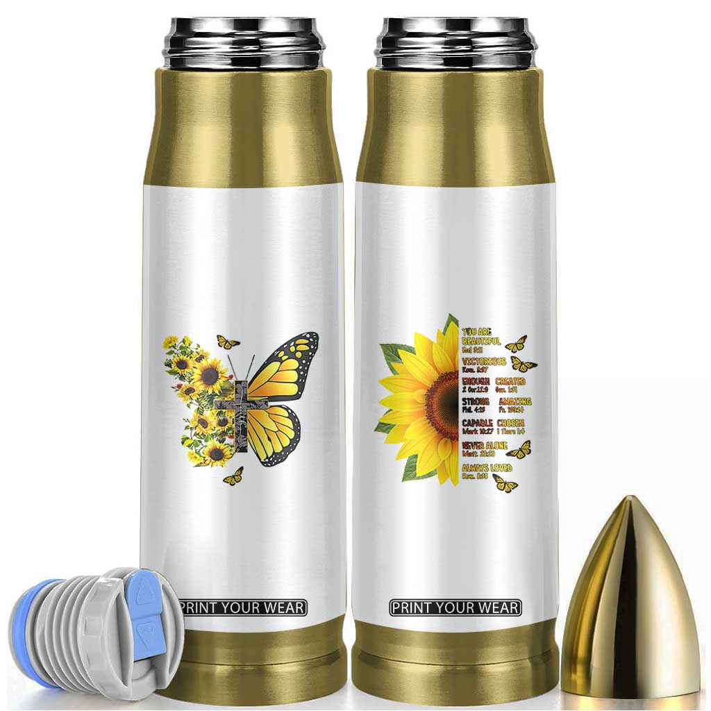 Sunflower Christian Gifts for Women Bullet Tumbler Flower Inspiration Religious Bible Verse Encouragement TB10 White Print Your Wear