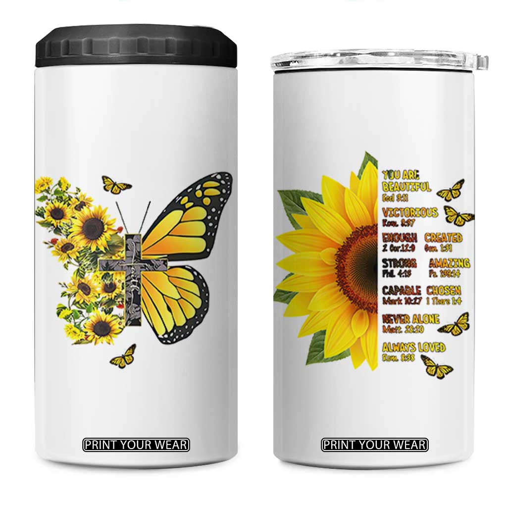 Sunflower Christian Gifts for Women 4 in 1 Can Cooler Tumbler Flower Inspiration Religious Bible Verse Encouragement TB10 One Size: 16 oz White Print Your Wear
