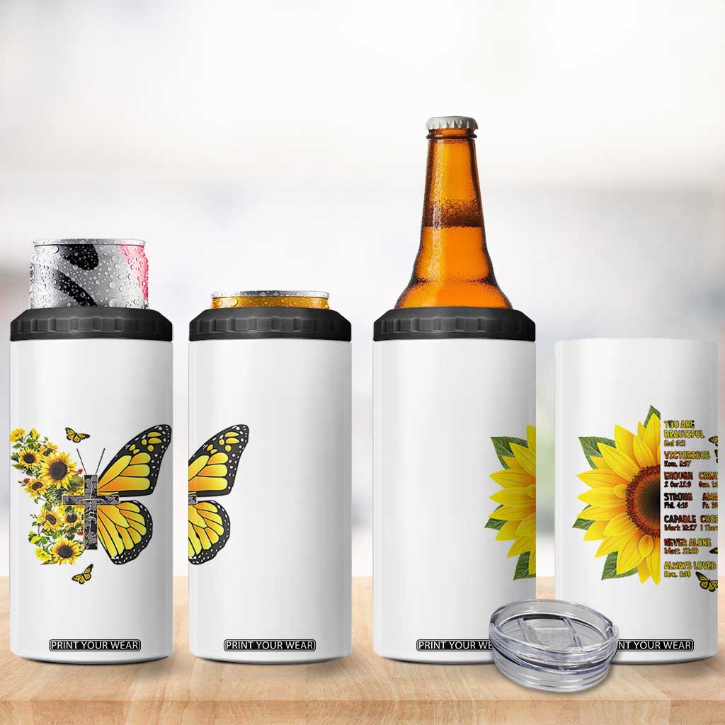 Sunflower Christian Gifts for Women 4 in 1 Can Cooler Tumbler Flower Inspiration Religious Bible Verse Encouragement TB10 Print Your Wear
