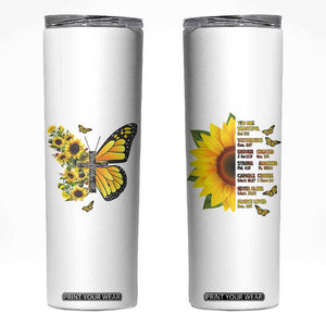 Sunflower Christian Gifts for Women Skinny Tumbler Flower Inspiration Religious Bible Verse Encouragement TB10 White Print Your Wear