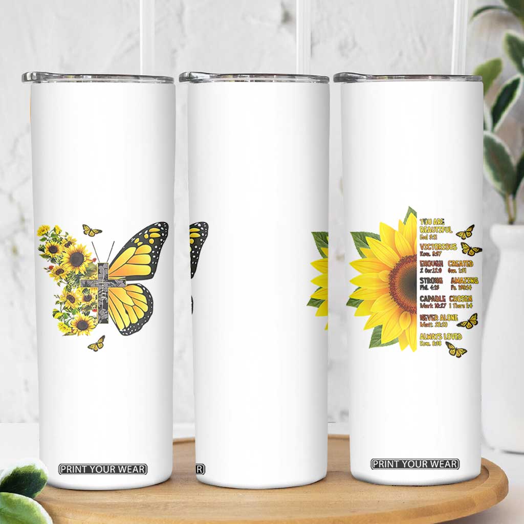 Sunflower Christian Gifts for Women Skinny Tumbler Flower Inspiration Religious Bible Verse Encouragement TB10 Print Your Wear