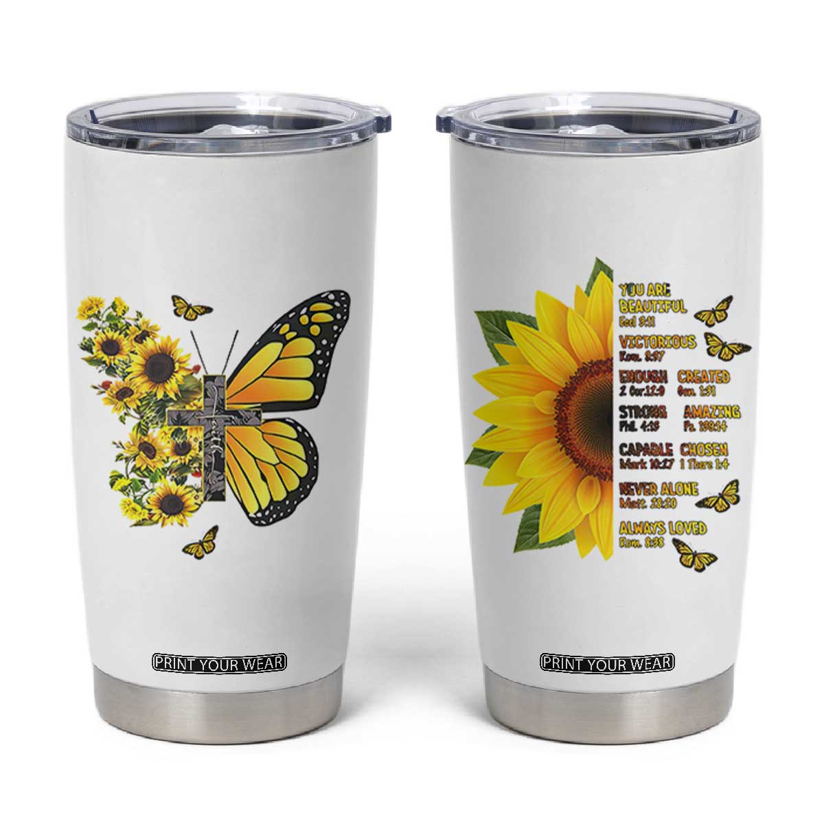 Sunflower Christian Gifts for Women Tumbler Cup Flower Inspiration Religious Bible Verse Encouragement TB10 White Print Your Wear