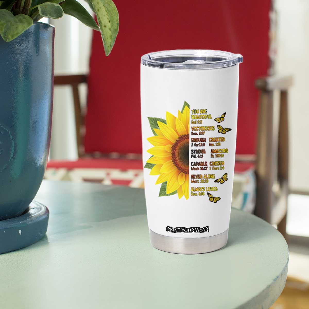 Sunflower Christian Gifts for Women Tumbler Cup Flower Inspiration Religious Bible Verse Encouragement TB10 Print Your Wear