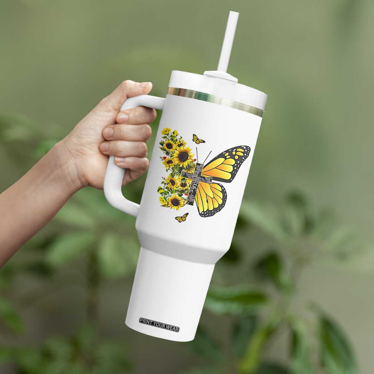 Sunflower Christian Gifts for Women Tumbler With Handle Flower Inspiration Religious Bible Verse Encouragement TB10 Print Your Wear
