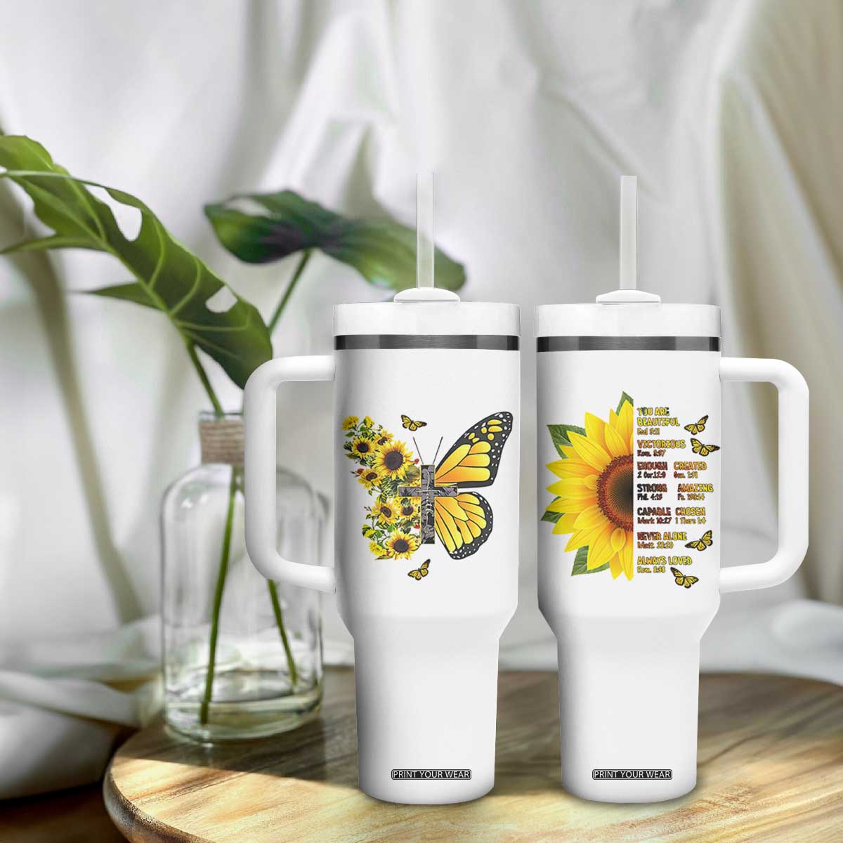 Sunflower Christian Gifts for Women Tumbler With Handle Flower Inspiration Religious Bible Verse Encouragement TB10 Print Your Wear