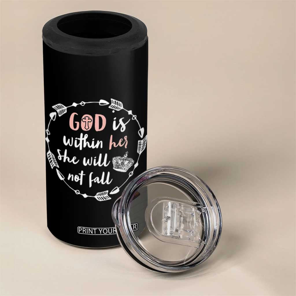 Religious Gift For Her 4 in 1 Can Cooler Tumbler God Is Within Her She Will Not Fall Bible Verse TB10 Print Your Wear