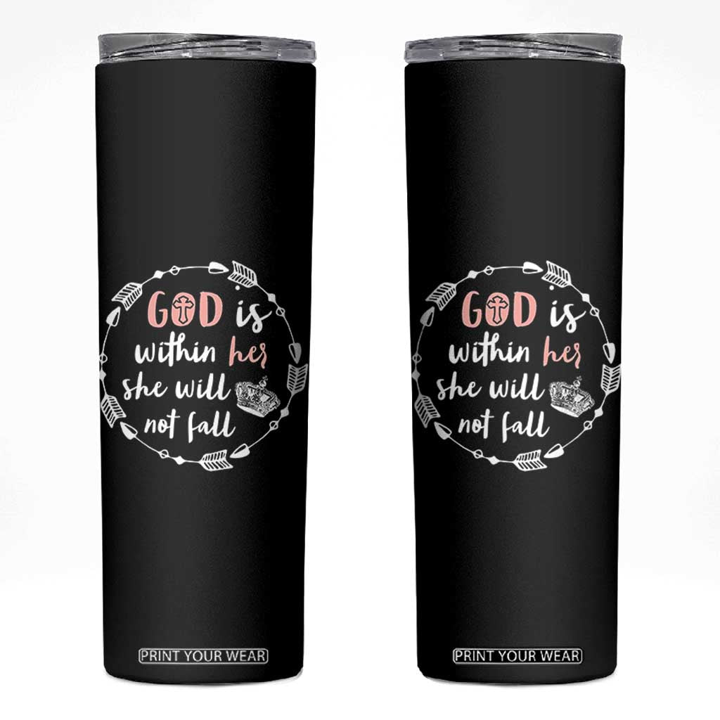 Religious Gift For Her Skinny Tumbler God Is Within Her She Will Not Fall Bible Verse TB10 Black Print Your Wear