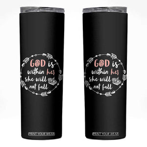 Religious Gift For Her Skinny Tumbler God Is Within Her She Will Not Fall Bible Verse TB10 Black Print Your Wear