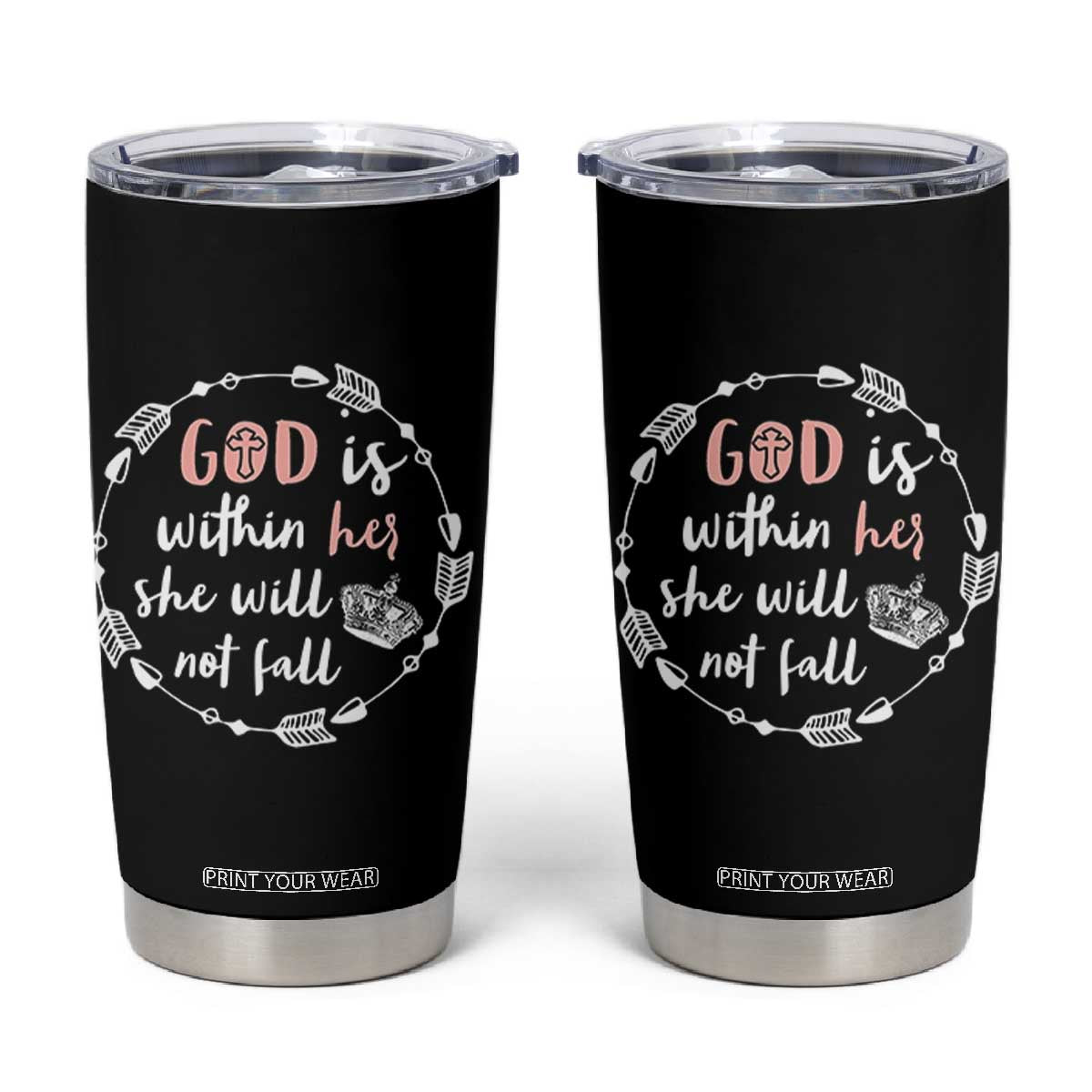 Religious Gift For Her Tumbler Cup God Is Within Her She Will Not Fall Bible Verse TB10 Black Print Your Wear