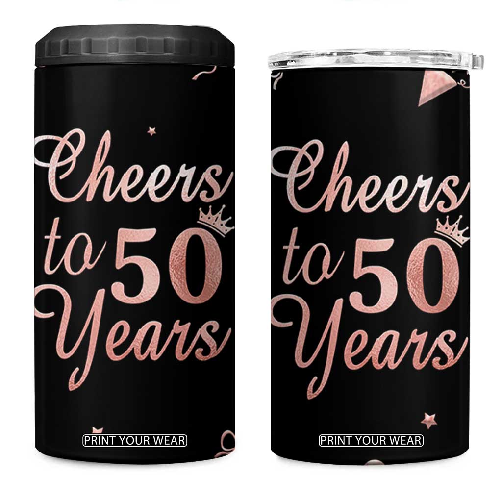 Cheers To 50 Years 4 in 1 Can Cooler Tumbler 50th Anniversary Fifty Birthday TB10 One Size: 16 oz Black Print Your Wear