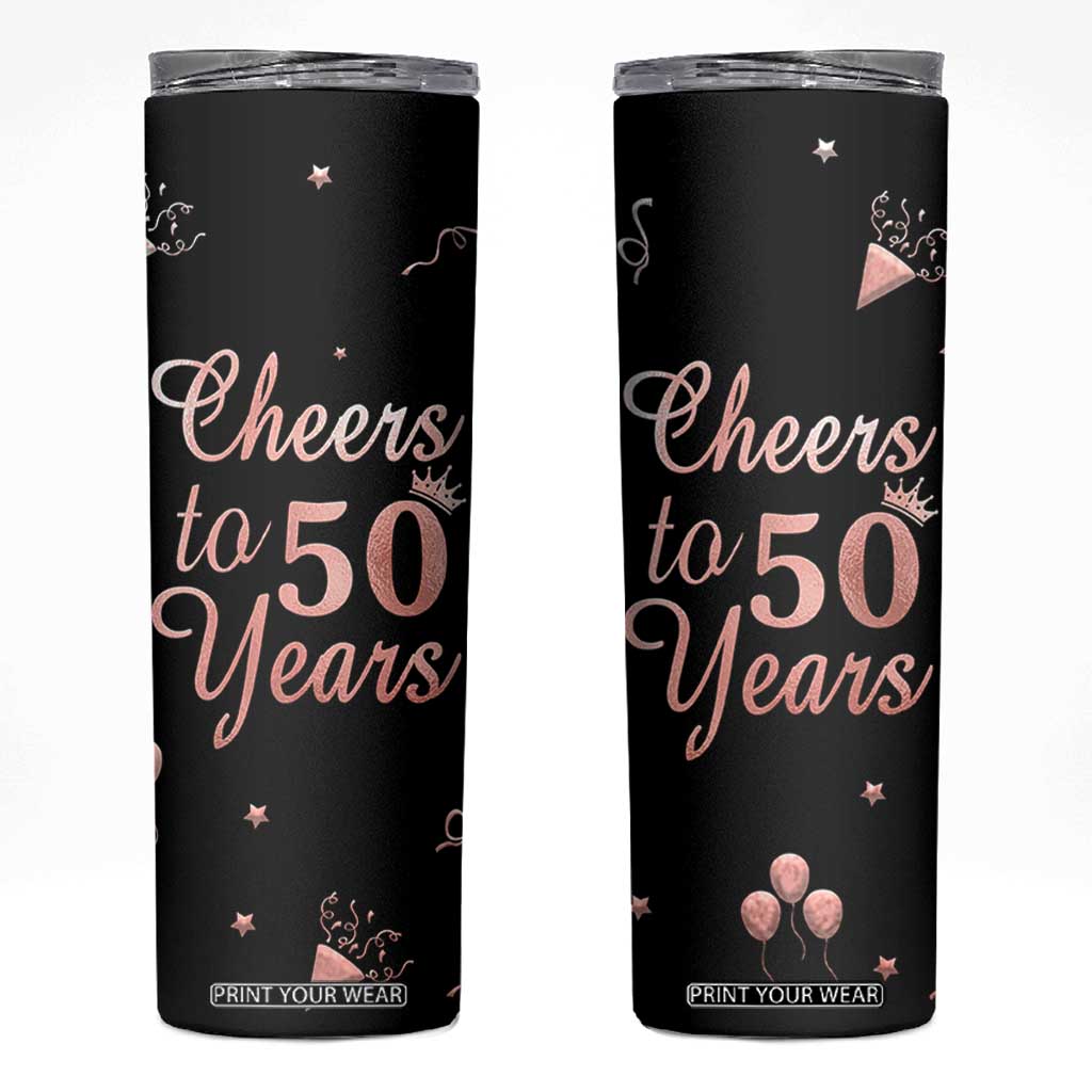 Cheers To 50 Years Skinny Tumbler 50th Anniversary Fifty Birthday TB10 Black Print Your Wear