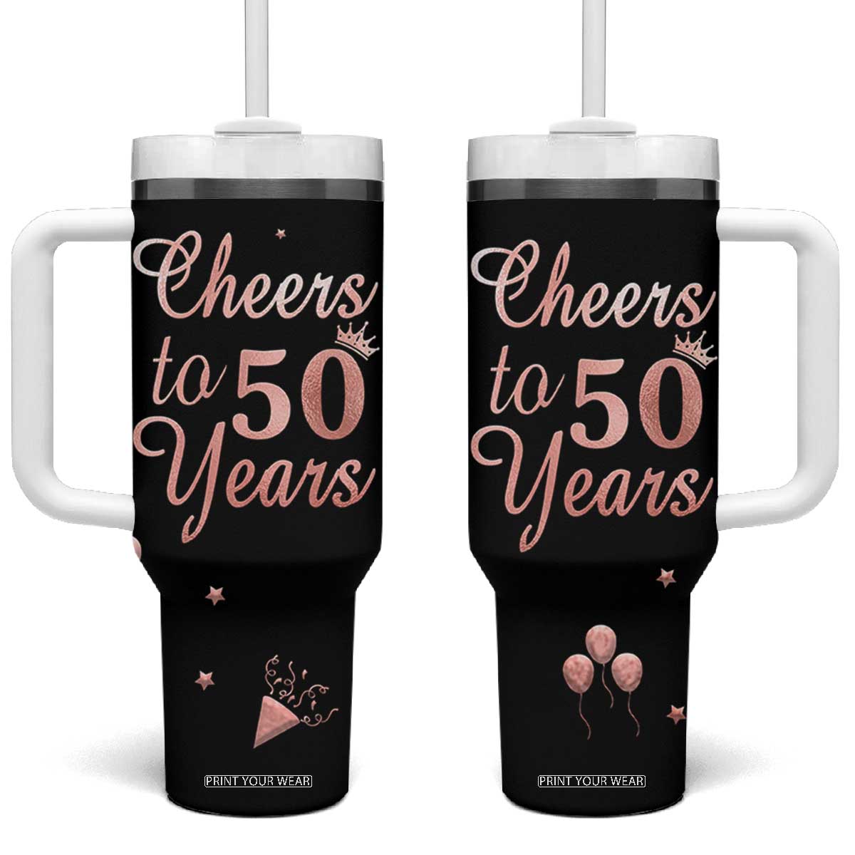 Cheers To 50 Years Tumbler With Handle 50th Anniversary Fifty Birthday TB10 One Size: 40 oz Black Print Your Wear