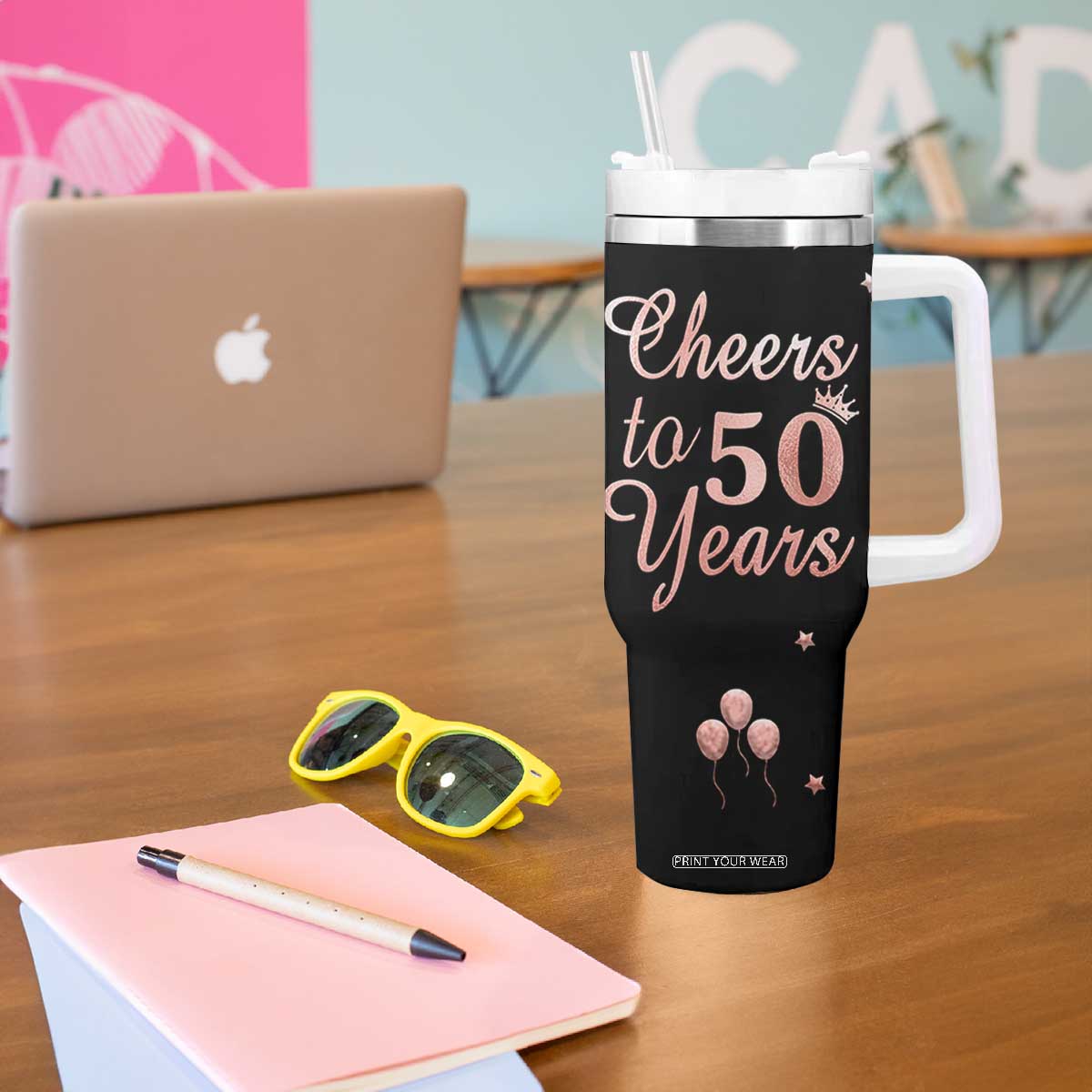 Cheers To 50 Years Tumbler With Handle 50th Anniversary Fifty Birthday TB10 Print Your Wear