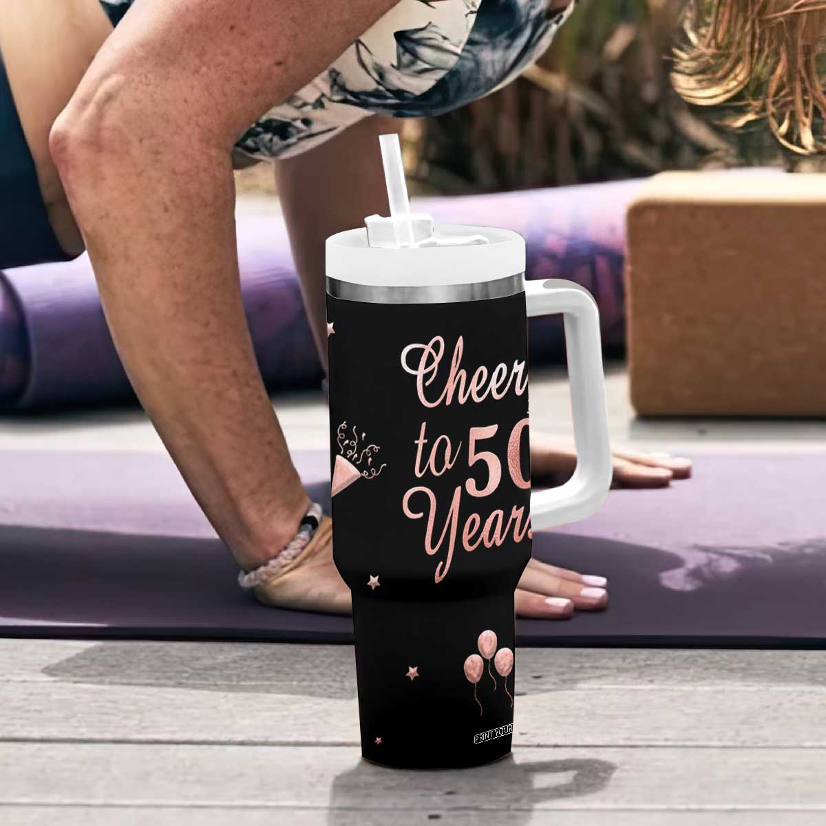 Cheers To 50 Years Tumbler With Handle 50th Anniversary Fifty Birthday TB10 Print Your Wear