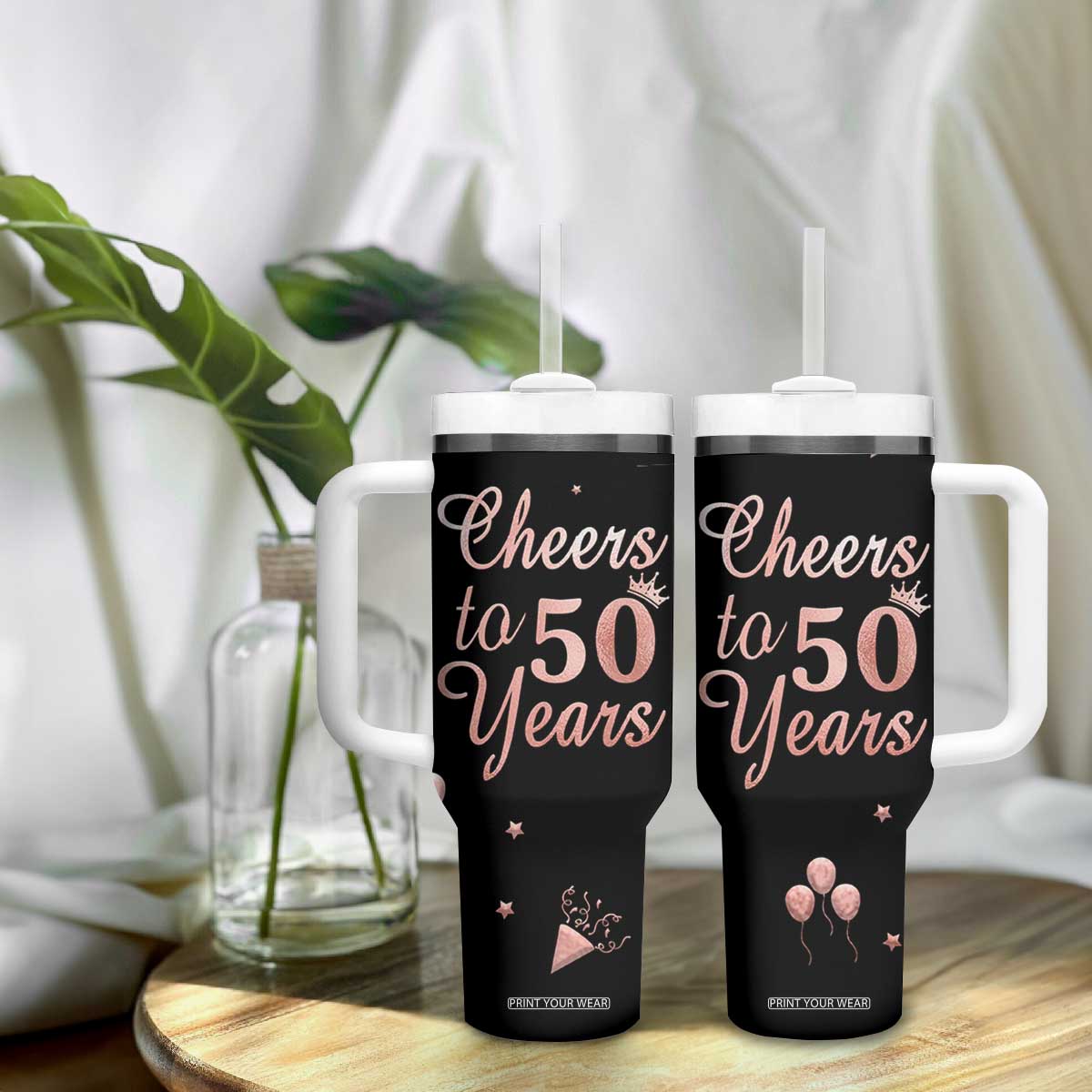Cheers To 50 Years Tumbler With Handle 50th Anniversary Fifty Birthday TB10 Print Your Wear