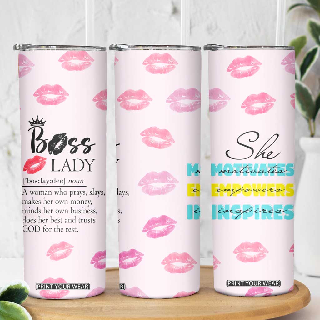 Boss Gifts for Women Skinny Tumbler She Motivates Inspires Empowers Christmas Birthday Gift TB10 Print Your Wear