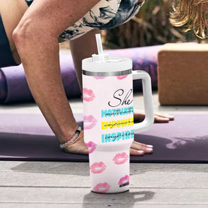 Boss Gifts for Women Tumbler With Handle She Motivates Inspires Empowers Christmas Birthday Gift TB10 Print Your Wear