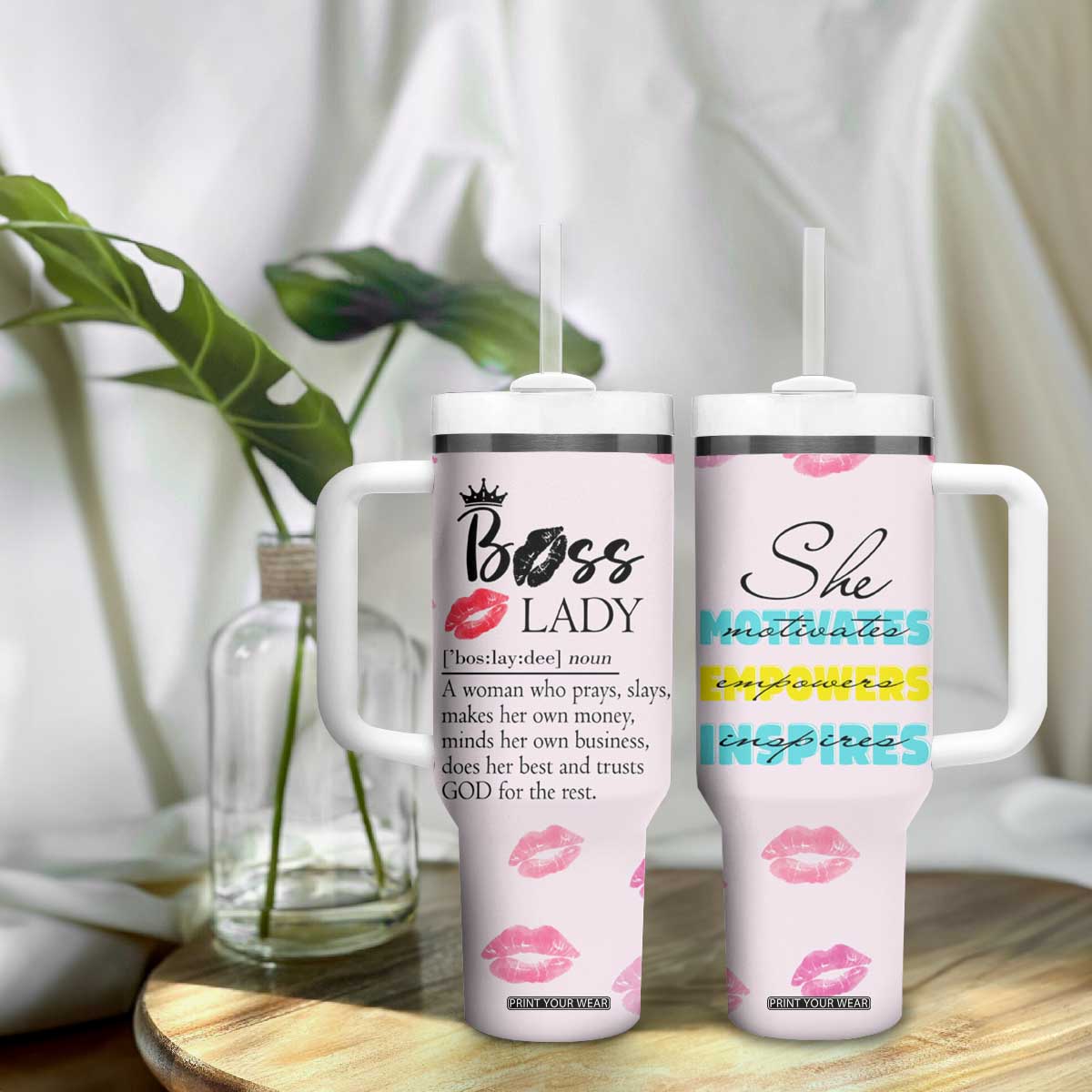 Boss Gifts for Women Tumbler With Handle She Motivates Inspires Empowers Christmas Birthday Gift TB10 Print Your Wear
