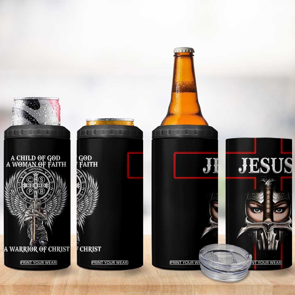 Christian Gifts For Women 4 in 1 Can Cooler Tumbler A Child Of God A Woman Of Faith A Warrior Of Christ Jesus Faith TB10 Print Your Wear