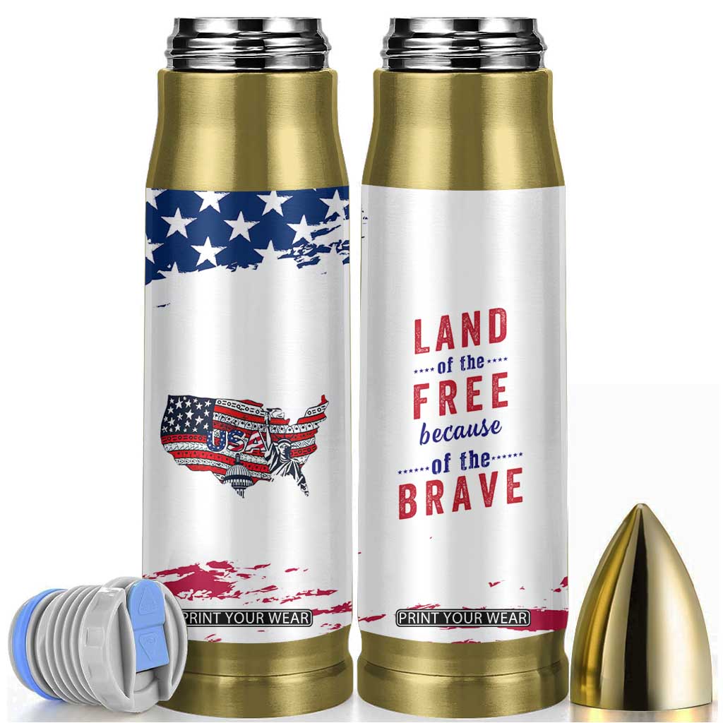 American Flag Patriotic Bullet Tumbler Land Of The Free Because Of The Brave USA Flag TB10 White Print Your Wear