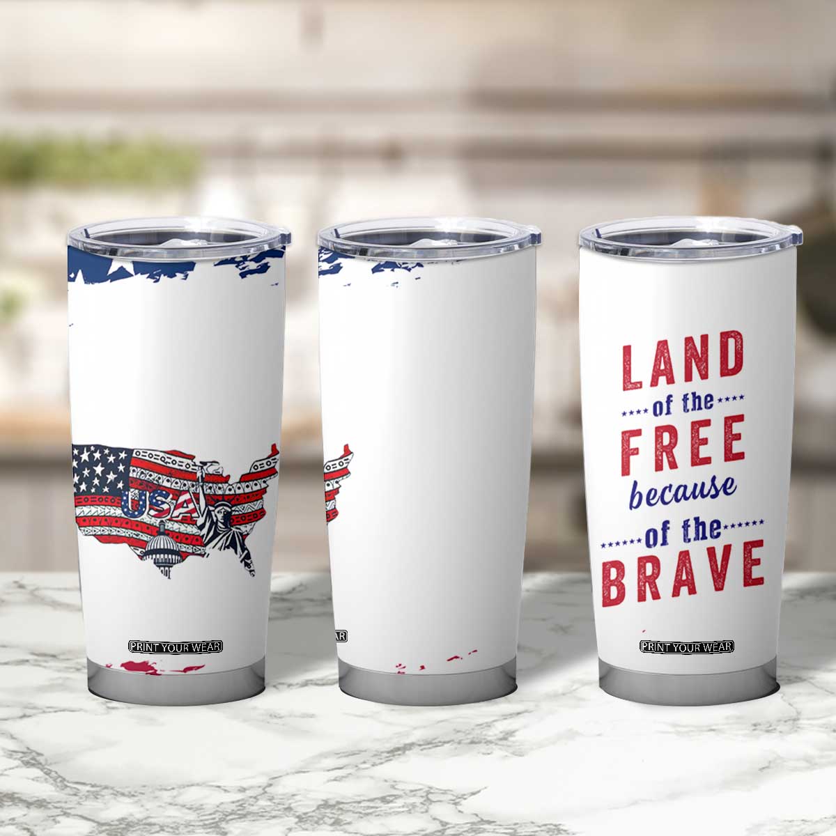 American Flag Patriotic Tumbler Cup Land Of The Free Because Of The Brave USA Flag TB10 Print Your Wear