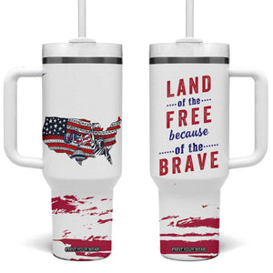 American Flag Patriotic Tumbler With Handle Land Of The Free Because Of The Brave USA Flag TB10 One Size: 40 oz White Print Your Wear