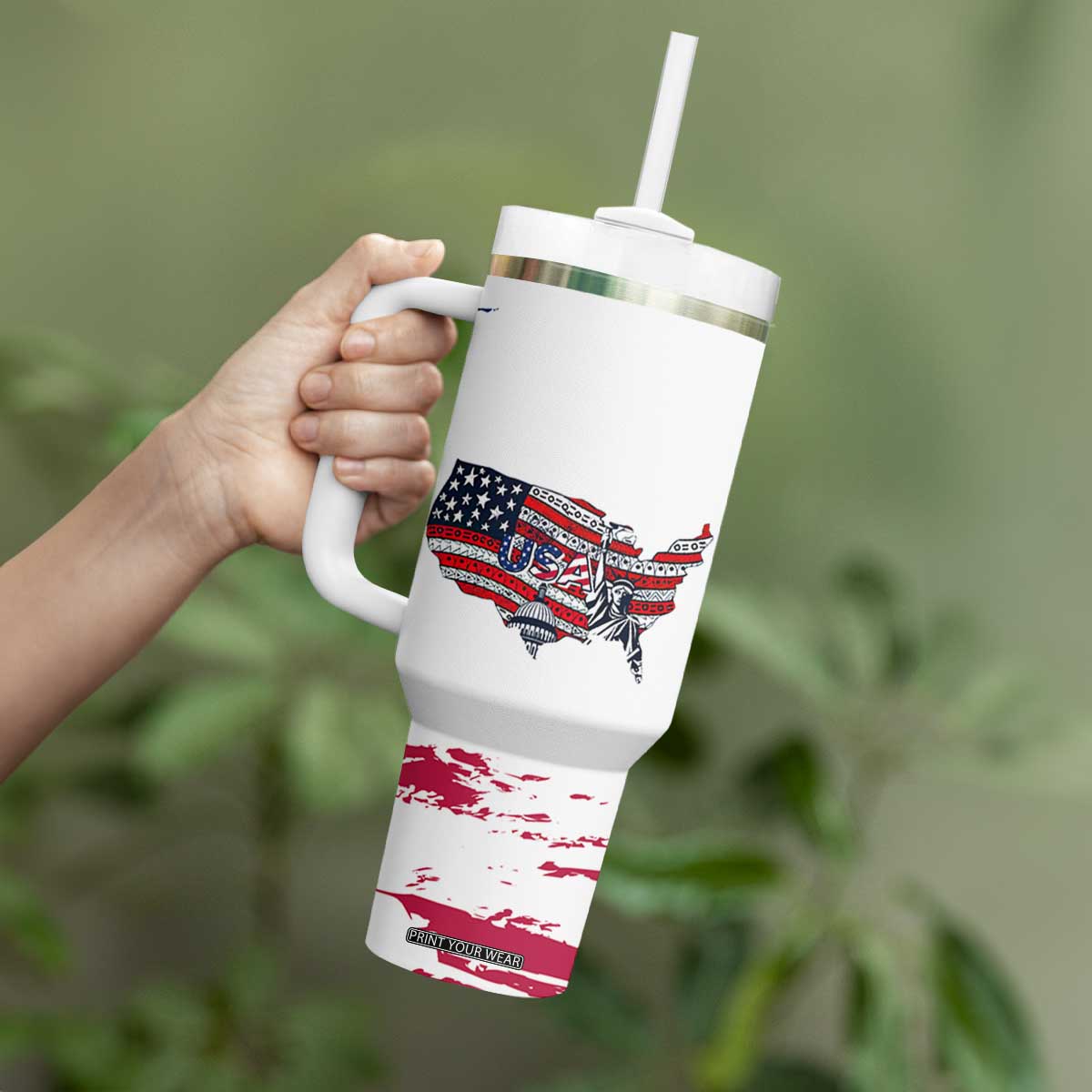 American Flag Patriotic Tumbler With Handle Land Of The Free Because Of The Brave USA Flag TB10 Print Your Wear