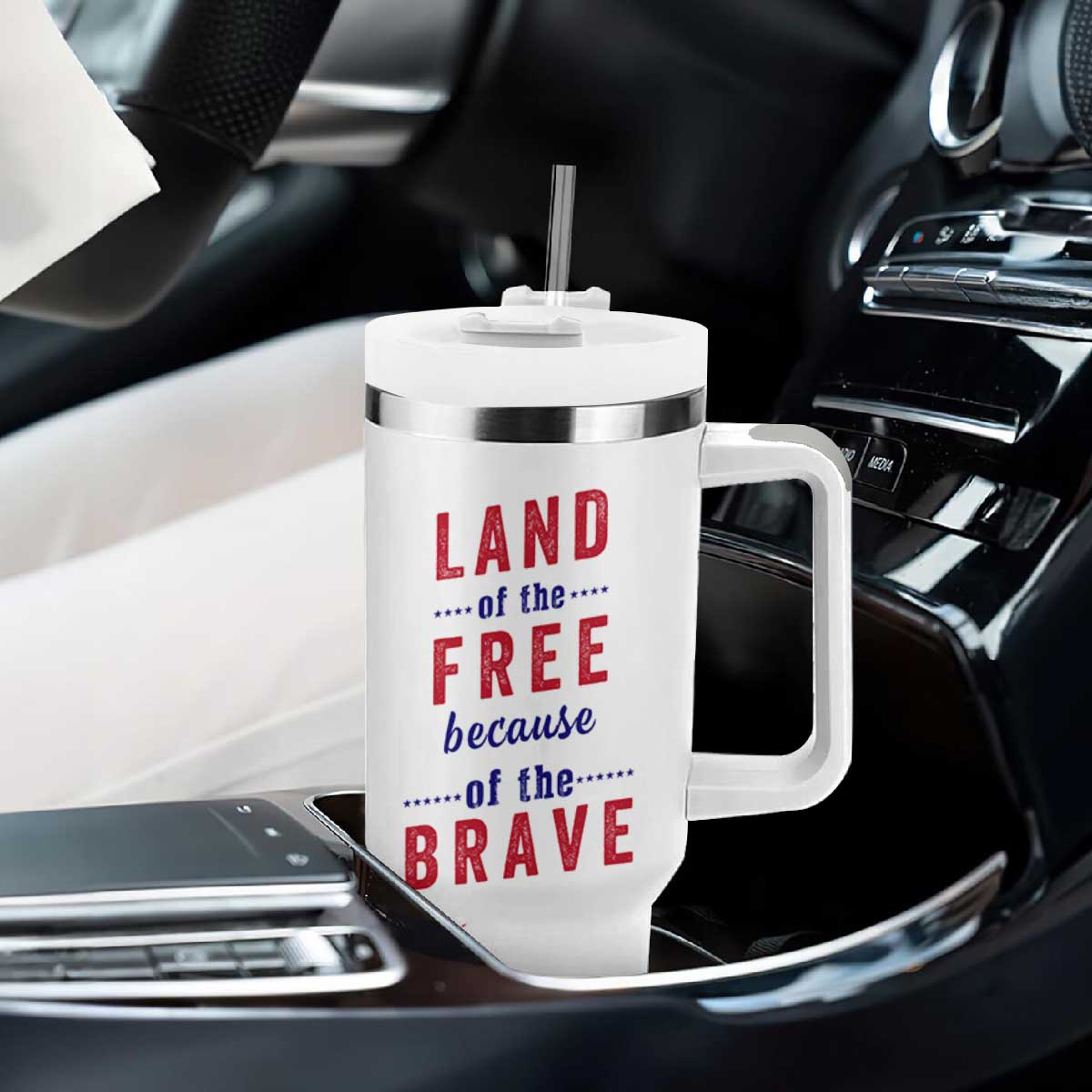 American Flag Patriotic Tumbler With Handle Land Of The Free Because Of The Brave USA Flag TB10 Print Your Wear