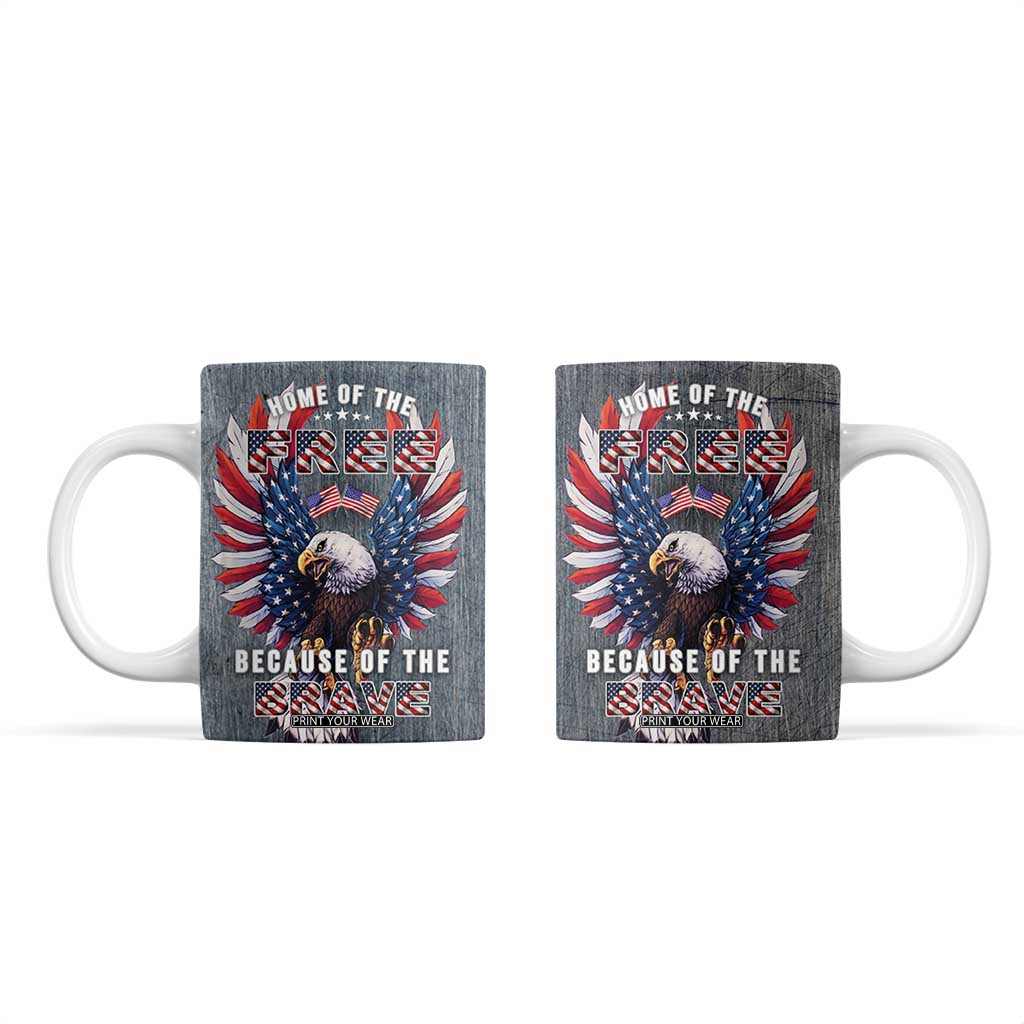 American Flag Patriotic Coffee Mug Land Of The Free Because Of The Brave USA Flag Bald Eagle TB10 Grey Print Your Wear