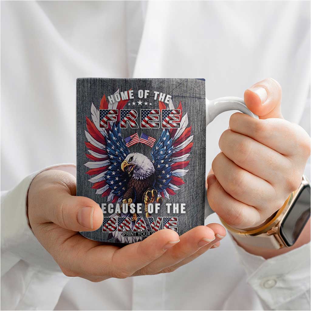 American Flag Patriotic Coffee Mug Land Of The Free Because Of The Brave USA Flag Bald Eagle TB10 Print Your Wear