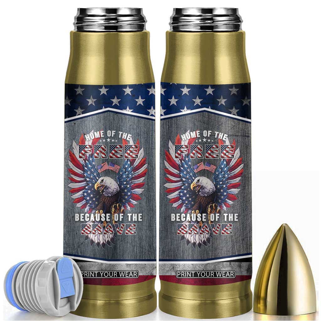 American Flag Patriotic Bullet Tumbler Land Of The Free Because Of The Brave USA Flag Bald Eagle TB10 Grey Print Your Wear