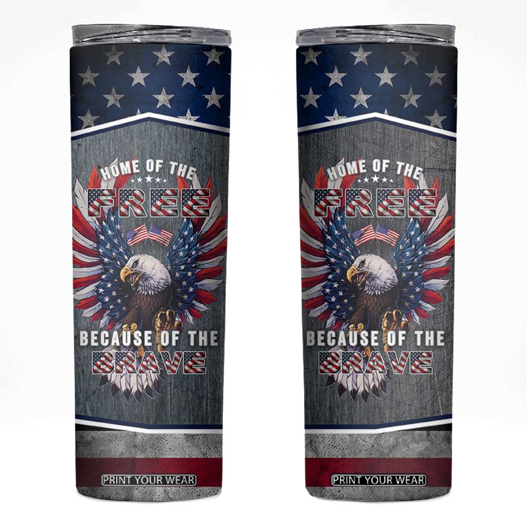 American Flag Patriotic Skinny Tumbler Land Of The Free Because Of The Brave USA Flag Bald Eagle TB10 Grey Print Your Wear