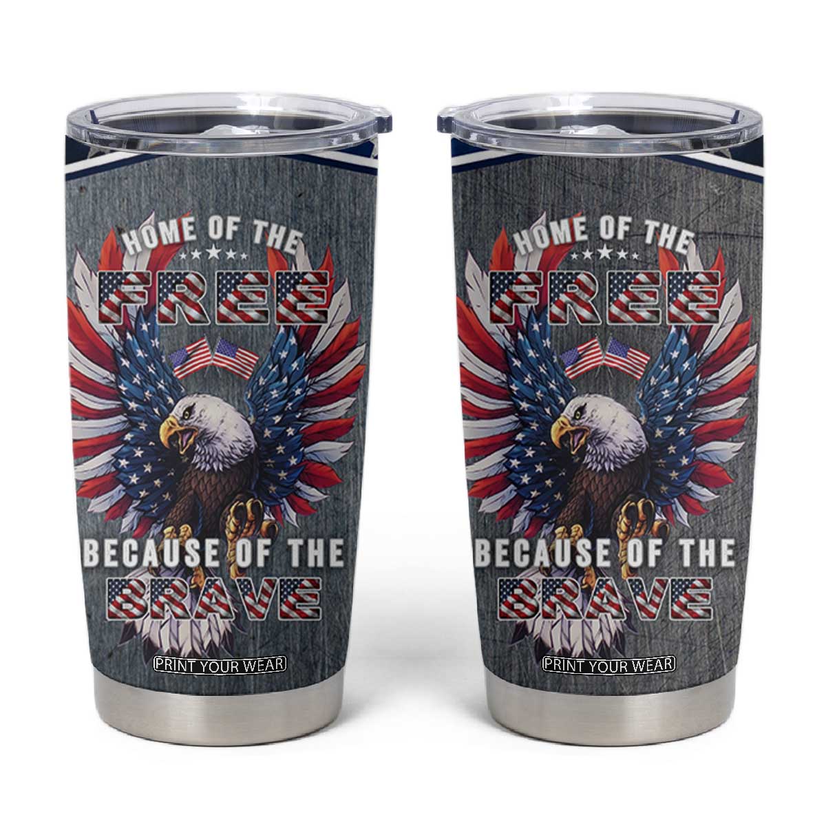 American Flag Patriotic Tumbler Cup Land Of The Free Because Of The Brave USA Flag Bald Eagle TB10 Grey Print Your Wear