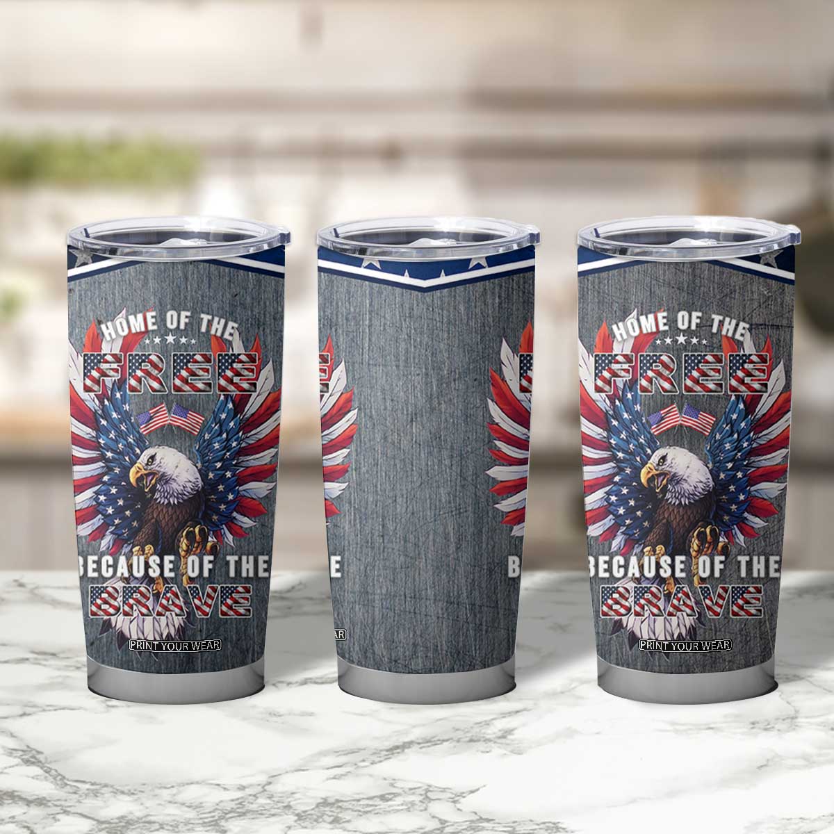 American Flag Patriotic Tumbler Cup Land Of The Free Because Of The Brave USA Flag Bald Eagle TB10 Print Your Wear