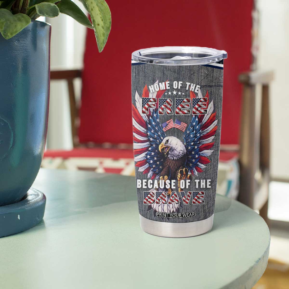 American Flag Patriotic Tumbler Cup Land Of The Free Because Of The Brave USA Flag Bald Eagle TB10 Print Your Wear