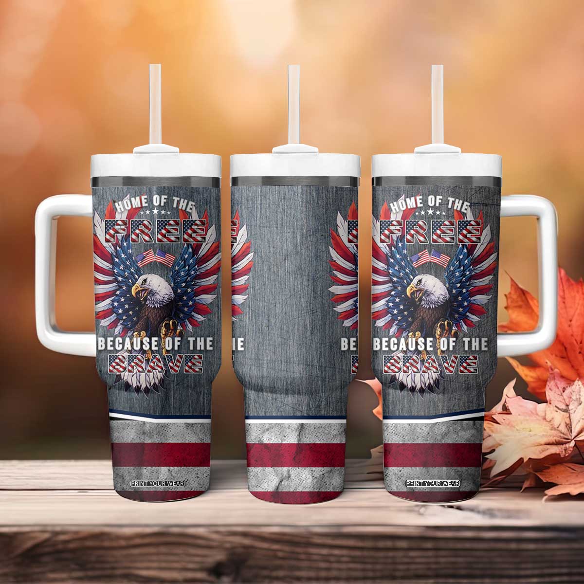 American Flag Patriotic Tumbler With Handle Land Of The Free Because Of The Brave USA Flag Bald Eagle TB10 Print Your Wear