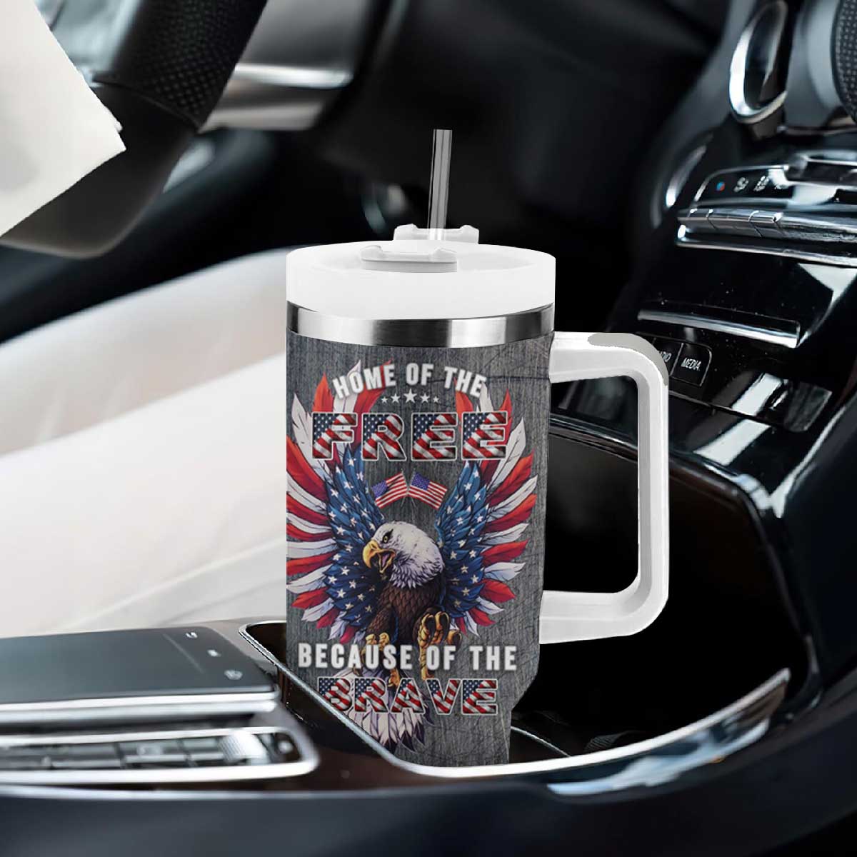American Flag Patriotic Tumbler With Handle Land Of The Free Because Of The Brave USA Flag Bald Eagle TB10 Print Your Wear
